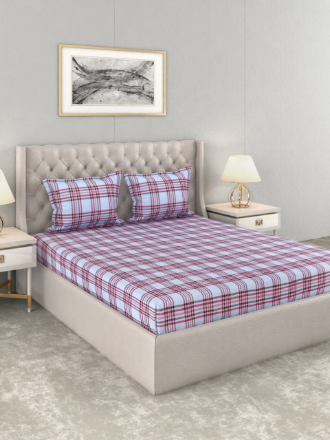 

ROMEE Blue Geometric 144 TC Cotton 1 Queen Bedsheet with 2 Pillow Covers