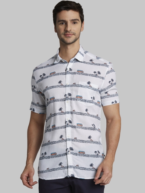 

Parx Men White & Blue Slim Fit Striped Casual Shirt