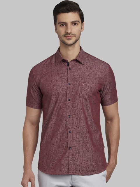 Parx Men Red Slim Fit Printed Casual Shirt