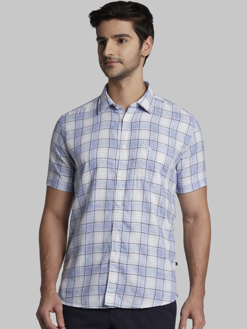 

Parx Men Blue & White Slim Fit Checked Casual Shirt
