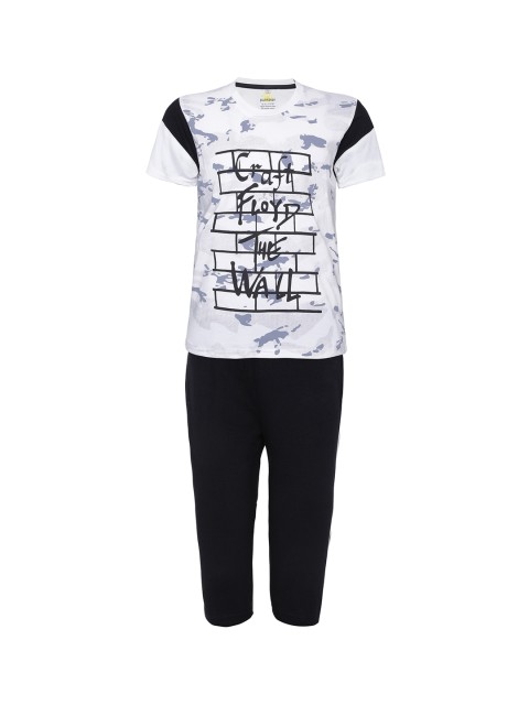 

Punkster Boys White & Black Printed Night suit 6581B
