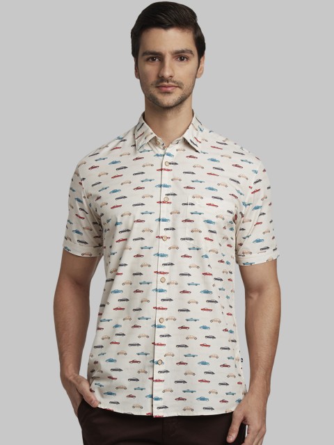 

Parx Men Beige Slim Fit Printed Casual Shirt
