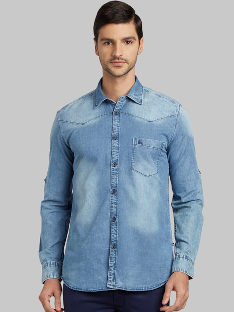 

Parx Men Blue Slim Fit Faded Casual Denim Shirt