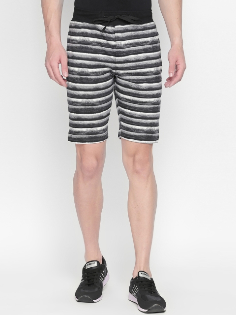 

AVOQ Men Black Striped Regular Fit Regular Shorts