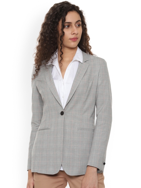 

Van Heusen Woman Grey Checked Regular-Fit Single-Breasted Blazer