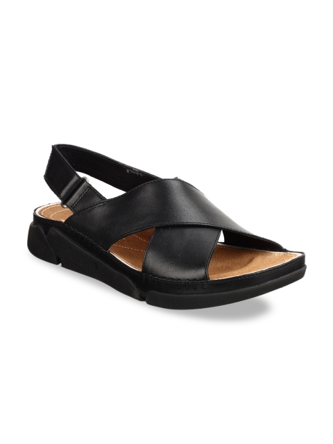 

Clarks Women Black Solid Leather Open Toe Flats