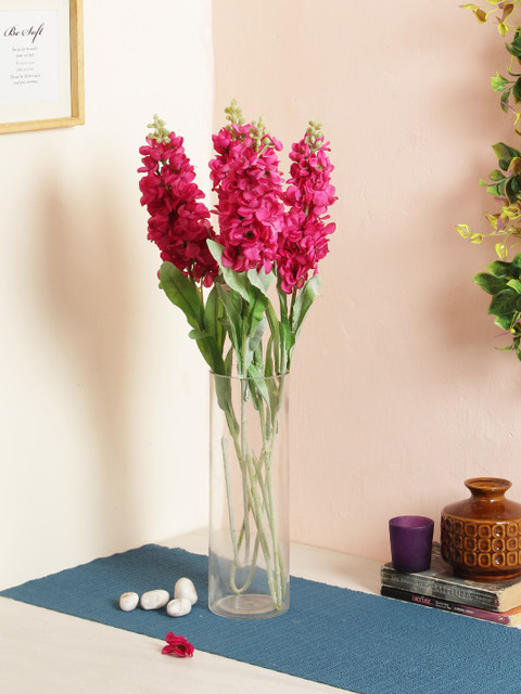 

Fourwalls Set of 4 Pink & Green Artificial Single Stock Flower Stems without Pot