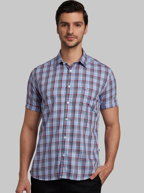 

Parx Men Blue Slim Fit Checked Casual Shirt