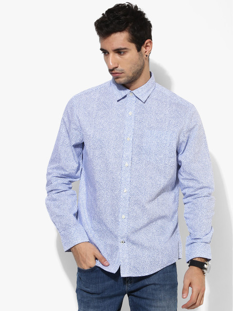 

Blue Printed Regular Fit Casual Shirt