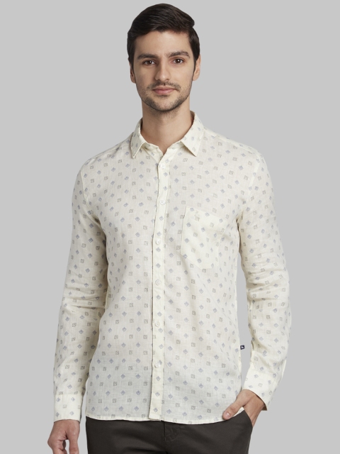 

Parx Men Cream-Coloured Slim Fit Printed Casual Shirt