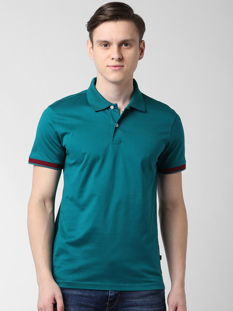

Peter England Casuals Men Teal Green Solid Polo Collar T-shirt