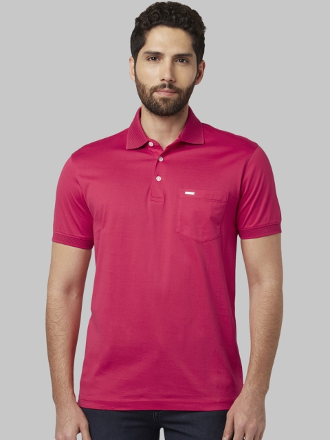 

Park Avenue Men Magenta Solid Polo Collar T-shirt