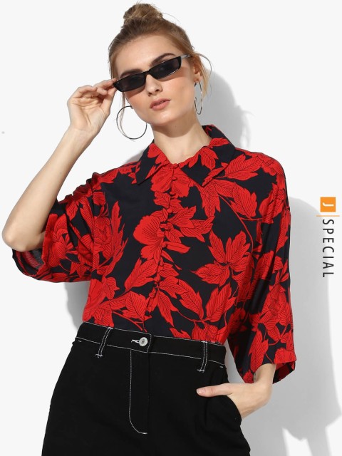 

MANGO Women Red & Navy Floral Print Casual Shirt