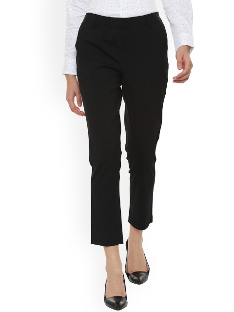 

Van Heusen Woman Black Regular Fit Striped Formal Trousers