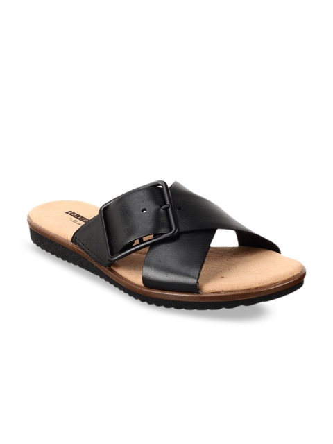 

Clarks Women Black Solid Leather Open Toe Flats
