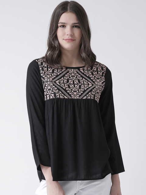

The Vanca Women Black Printed A-Line Top