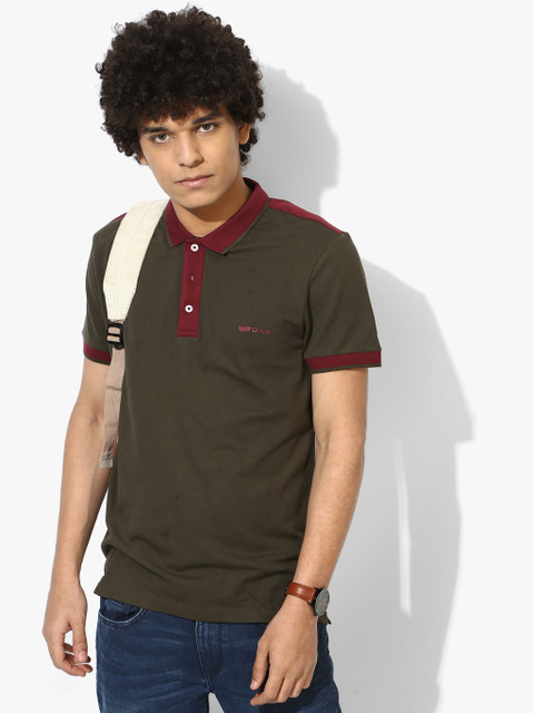 

GAS Men Olive Green Solid Polo Collar T-shirt