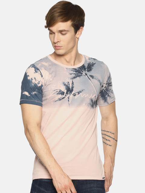 

IMPACKT Men Peach-Coloured Printed Round Neck Slim Fit T-shirt