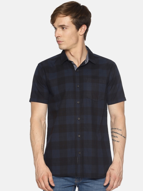 

Balista Men Navy Blue Standard Slim Fit Checked Casual Shirt