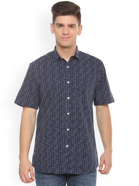 

Allen Solly Men Navy Blue Slim Fit Striped Casual Shirt
