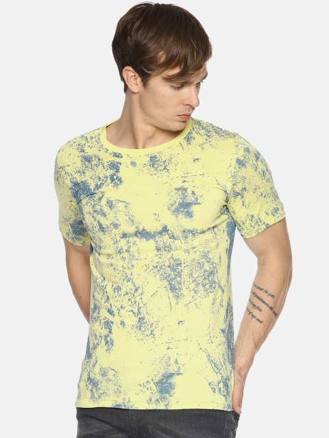 

IMPACKT Men Yellow & Blue Dyed Round Neck T-shirt