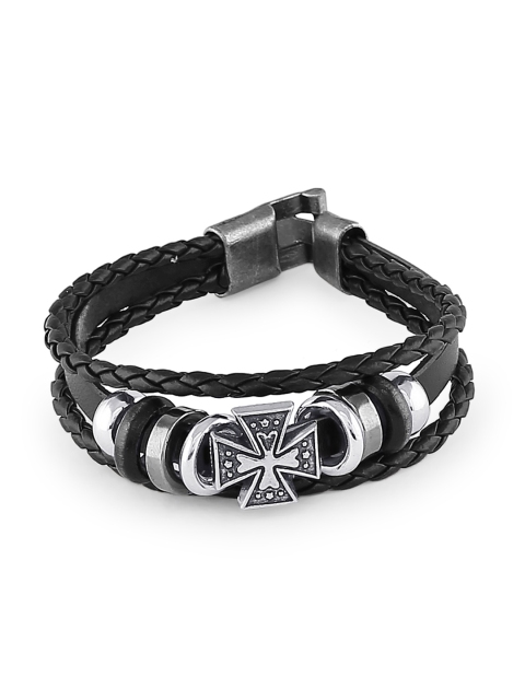 

bodha Men Black Leather Wraparound Bracelet