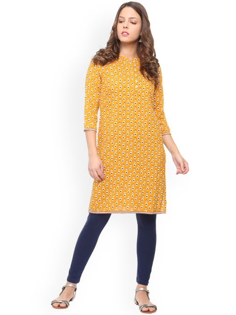 

People Women Yellow Printed Straight Kurta