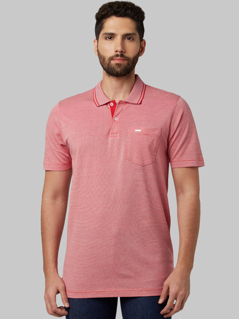 

Park Avenue Men Red Striped Polo Collar Pure Cotton T-shirt