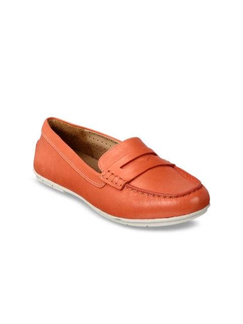 

Clarks Women Coral Orange Leather Penny Loafers