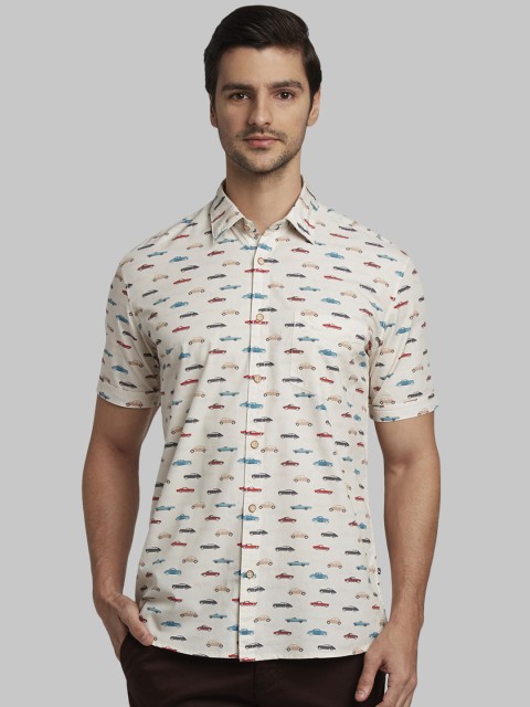

Parx Men Beige Slim Fit Printed Casual Shirt