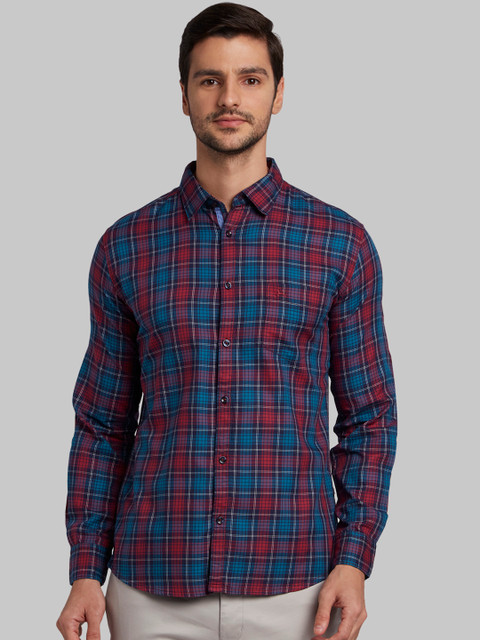

Parx Men Red & Blue Slim Fit Checked Casual Shirt