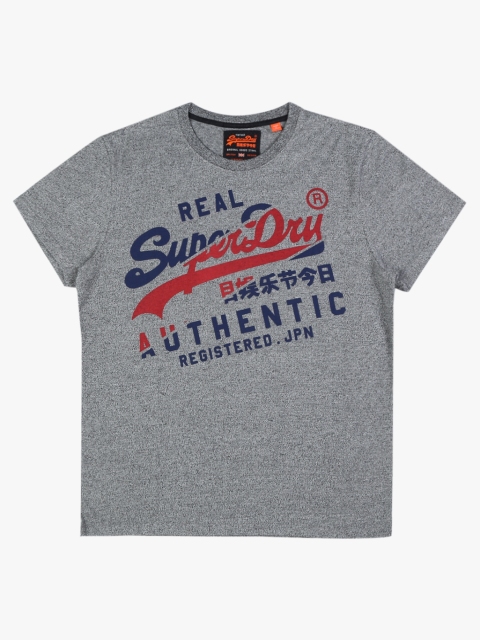 

Superdry Men Grey Melange & Navy Blue Printed Round Neck T-shirt