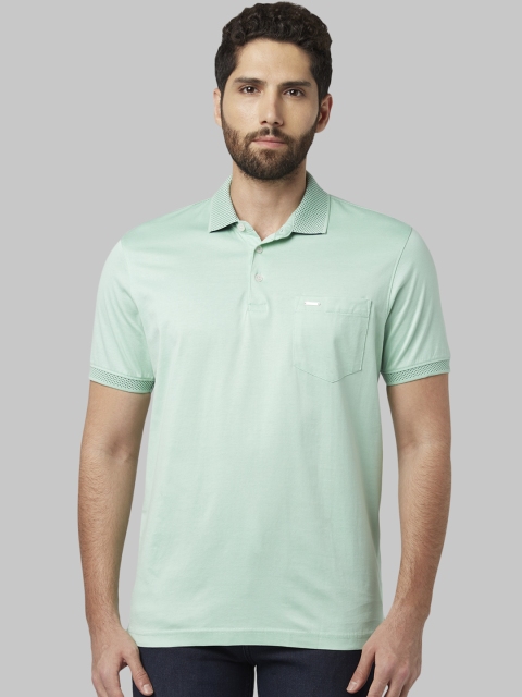 

Park Avenue Men Green Solid Polo Collar T-shirt