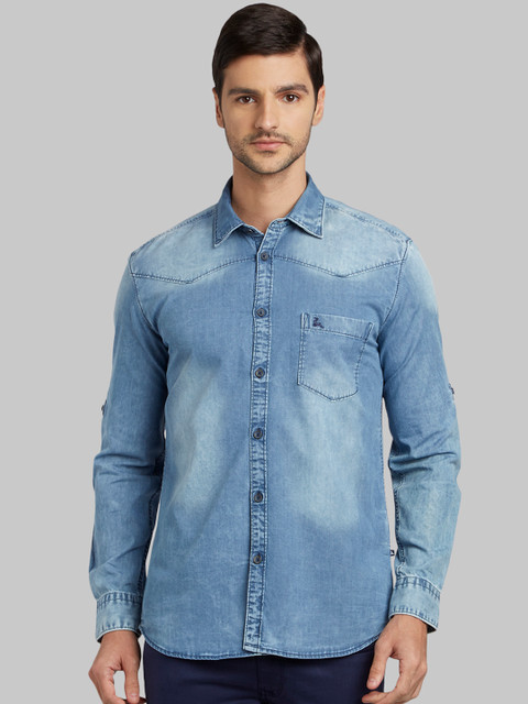 

Parx Men Blue Slim Fit Faded Casual Shirt
