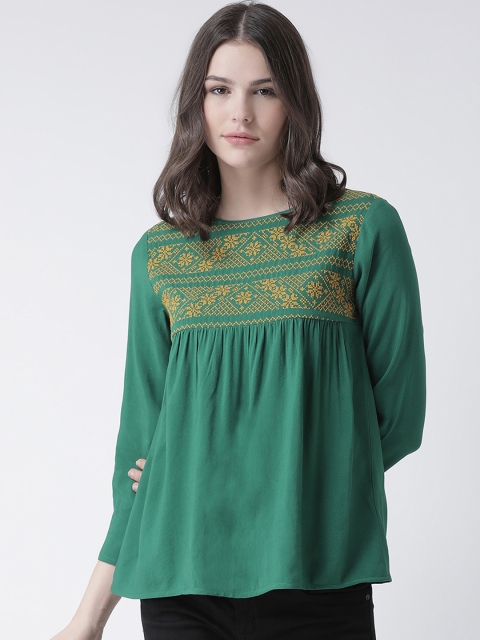 

The Vanca Women Green Printed Empire Top