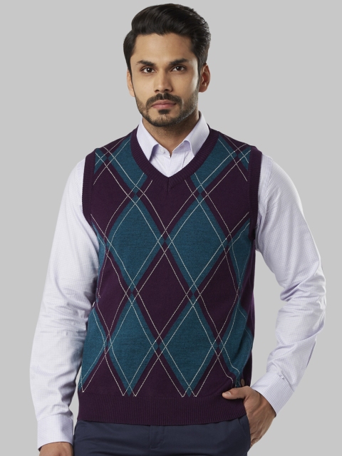

Raymond Men Purple Self-Design Sweater