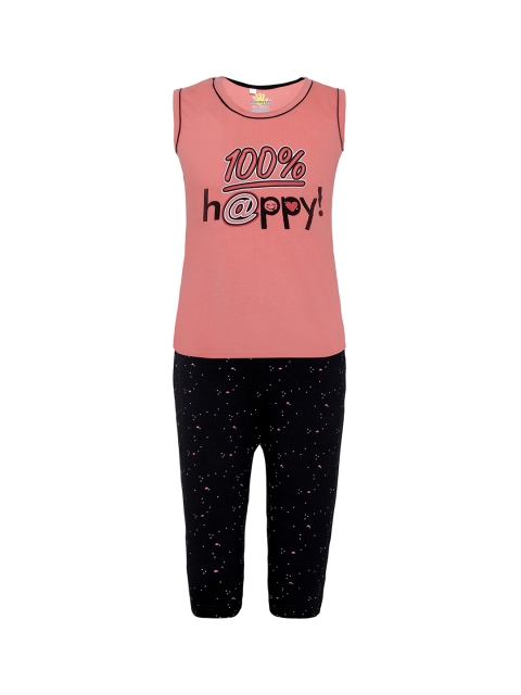 

Punkster Girls Peach-Coloured & Black Printed Night Suit 13194B