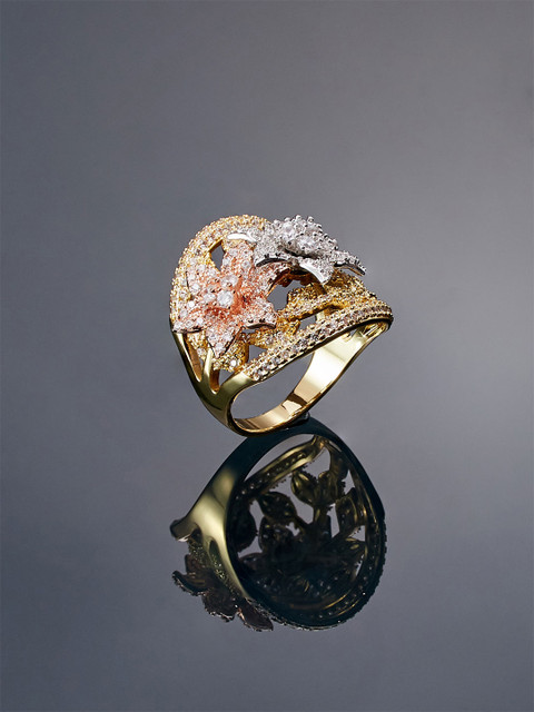 

SHAZE Women Gold-Toned Gold-Plated CZ Stone-Studded Radial Ring