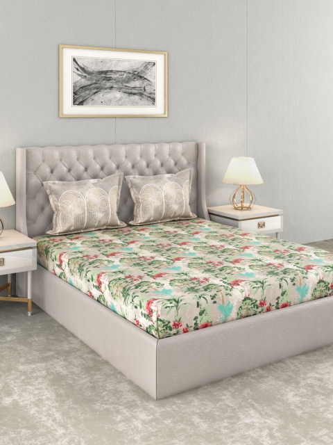 

Trident Grey & Green Floral 210 TC Cotton 1 King Bedsheet with 2 Pillow Covers