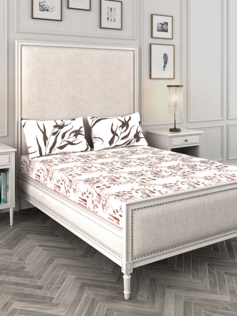 

Story@home Orange Floral 186 TC Cotton 1 King Bedsheet with 2 Pillow Covers