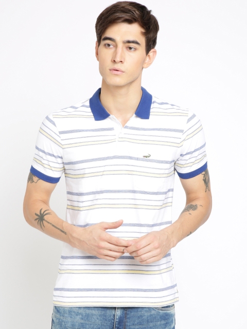 

Crocodile Men White Striped Polo Collar T-shirt