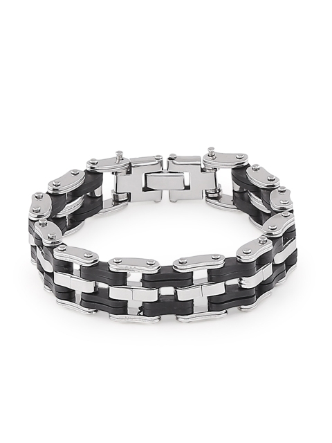 

bodha Men Black & Silver-Toned Stainless Steel Wraparound Bracelet
