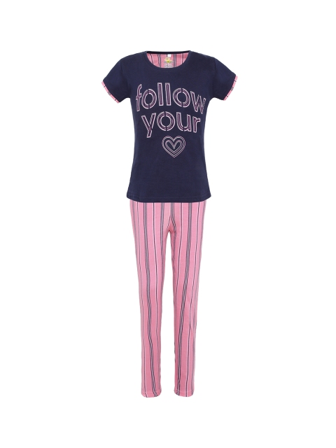

Punkster Girls Pink & Navy Blue Printed Night suit 13185B