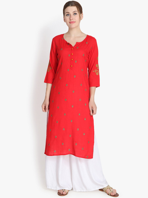 

Prakhya Women Red Embroidered Straight Kurta