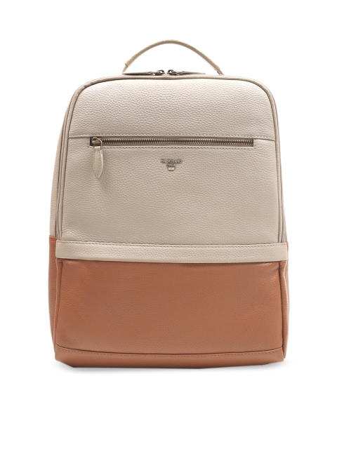 

Da Milano Unisex Beige & Brown Colourblocked Leather Backpack