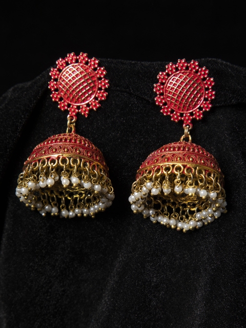 

AKS Red & Gold-Plated Handcrafted Dome Shaped Jhumkas