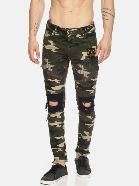 

KULTPRIT Men Green & Beige Skinny Fit Printed Regular Trousers