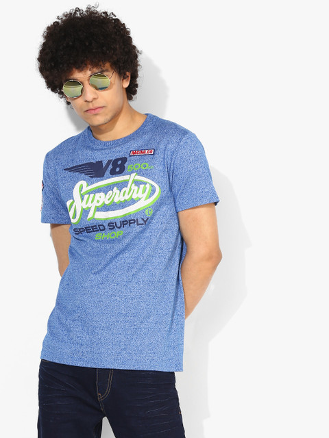 

Superdry Men Blue Printed Round Neck T-shirt