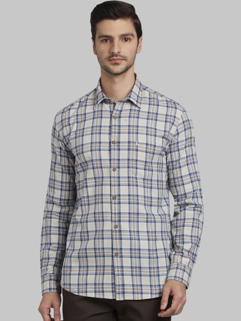 Parx Men Brown & Black Slim Fit Checked Casual Shirt