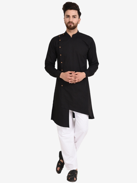 

Zotw Men Black Solid Asymmetrical Hem Straight Kurta